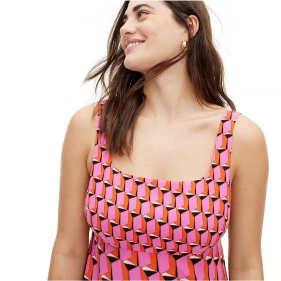 Diane Von Furstenberg Mini Shift Dress Sz S Sleeveless Squareneck Geometric Pink - Picture 13 of 16